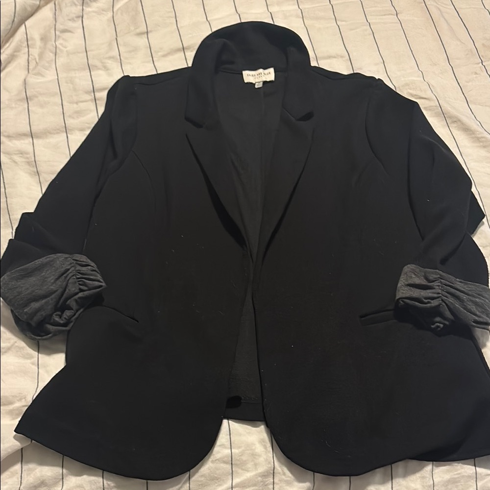 Skies Are Blue Black Blazer with Ruched Sleeves